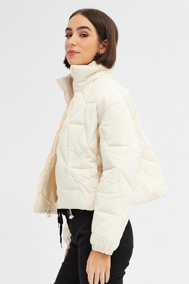 White Puffer Jacket Long Sleeve for Ally Fashion