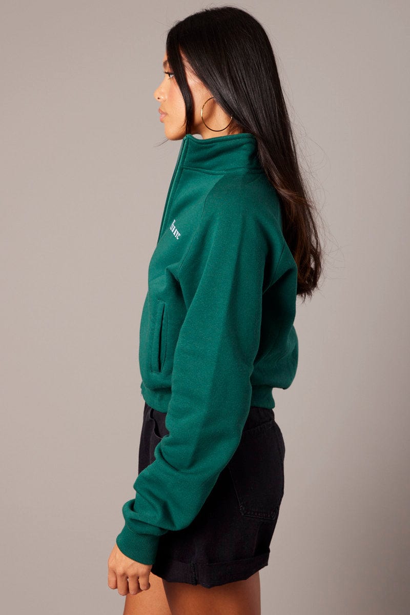 Green ZIP HOODIE - Long sleeve - Regular Fit - Collared for Ally Fashion