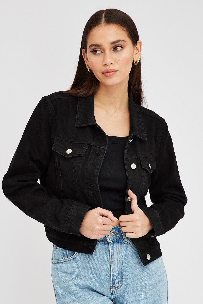 Black Denim Crop Jacket | Ally Fashion