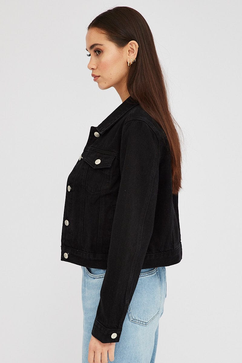 Black Denim Crop Jacket for Ally Fashion