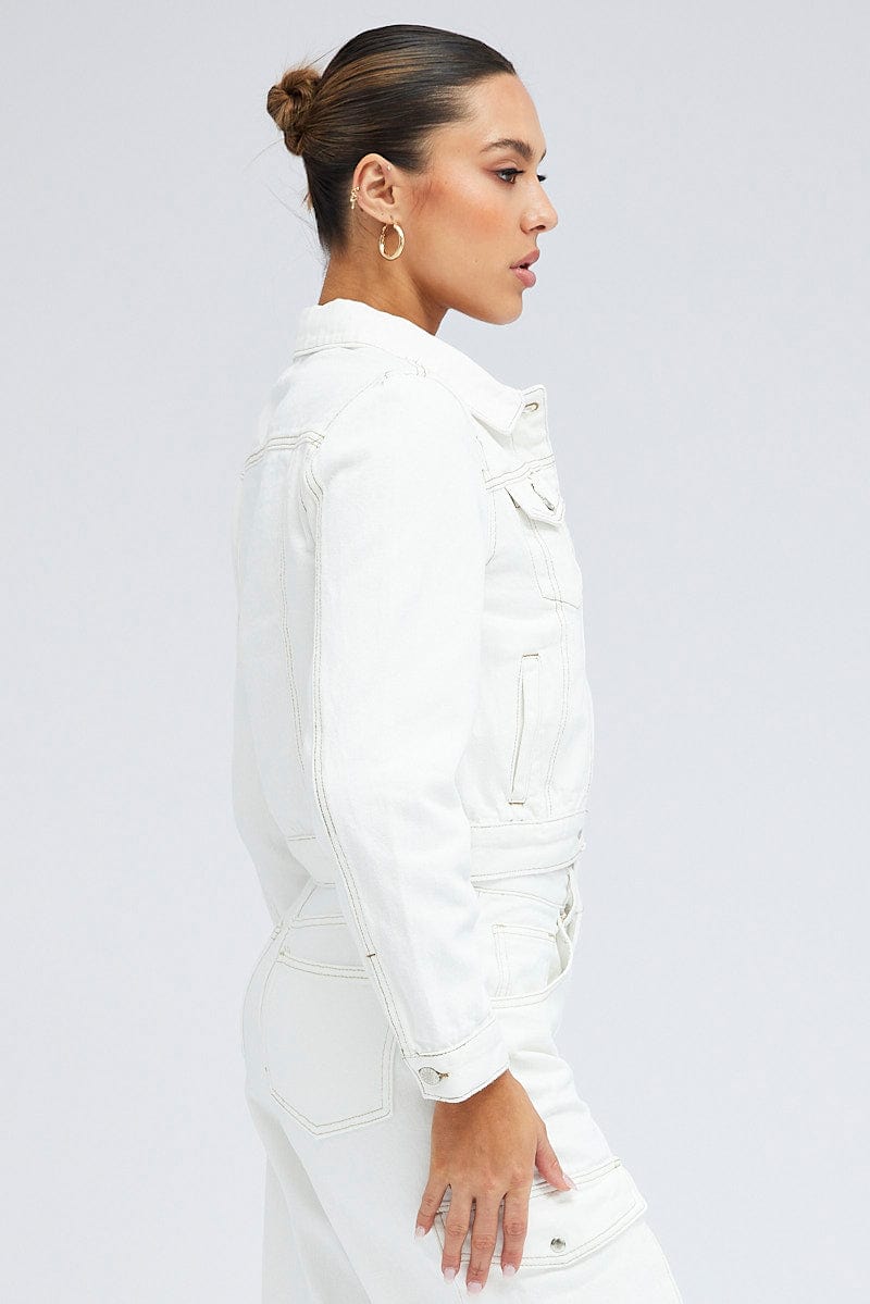 White Denim Crop Jacket for Ally Fashion