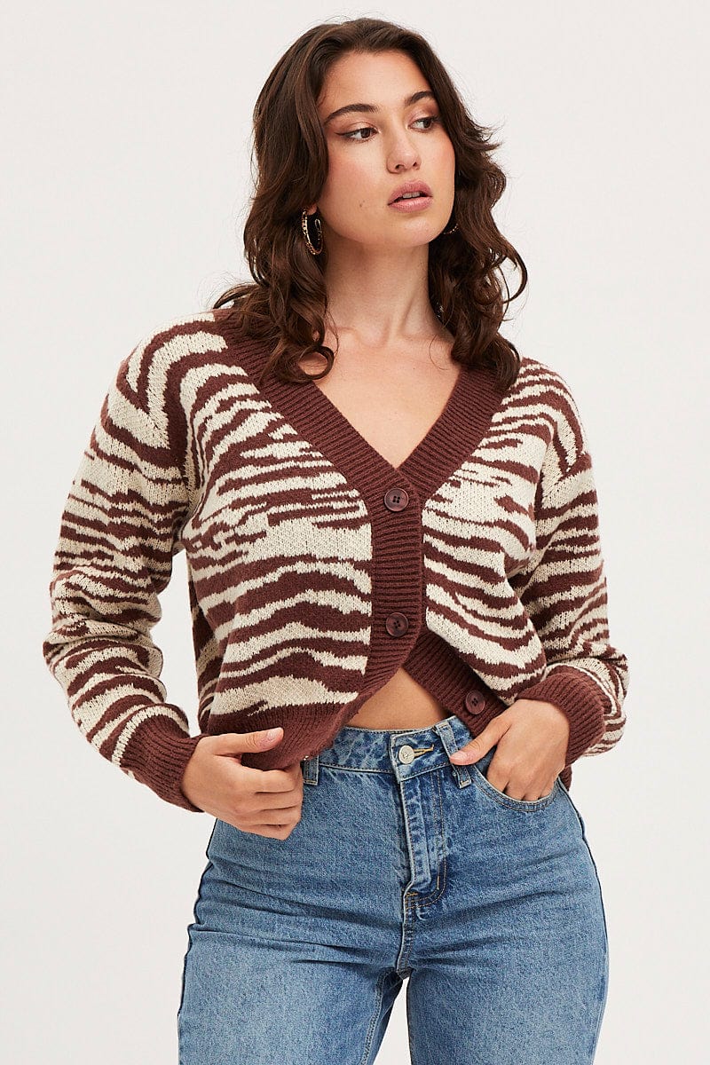 OVERSIZE CARDIGAN Print Knit Cardigan Long Sleeve Crop for Women by Ally