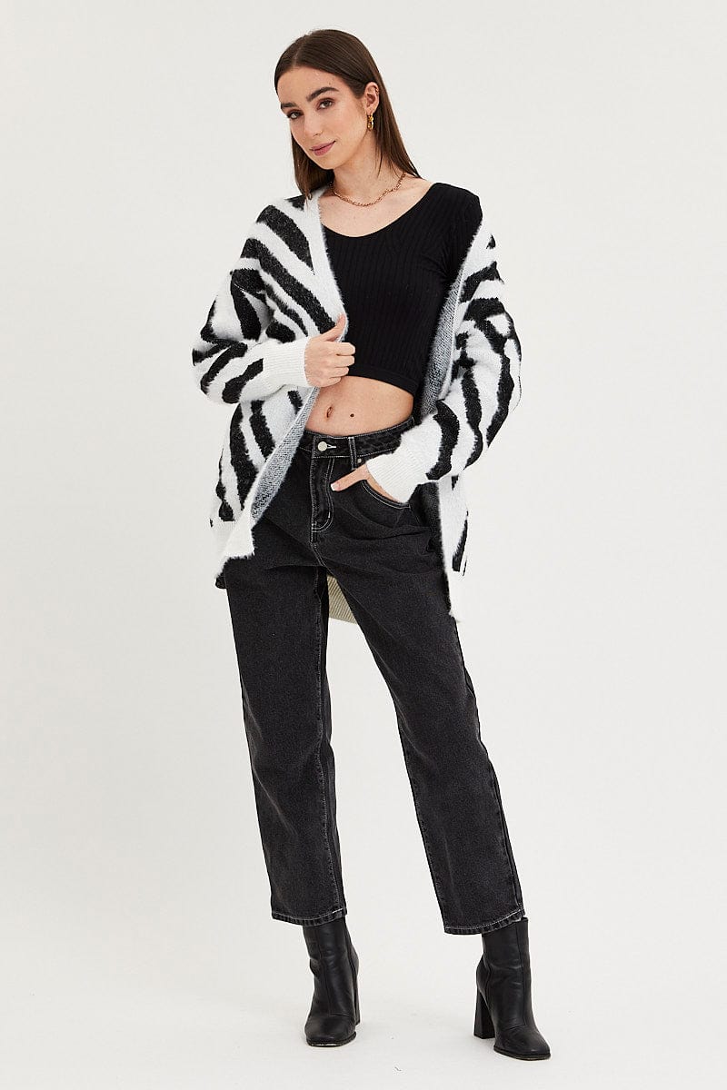 OVERSIZED CARDIGAN Print Knit Cardigan Long Sleeve Longline for Women by Ally