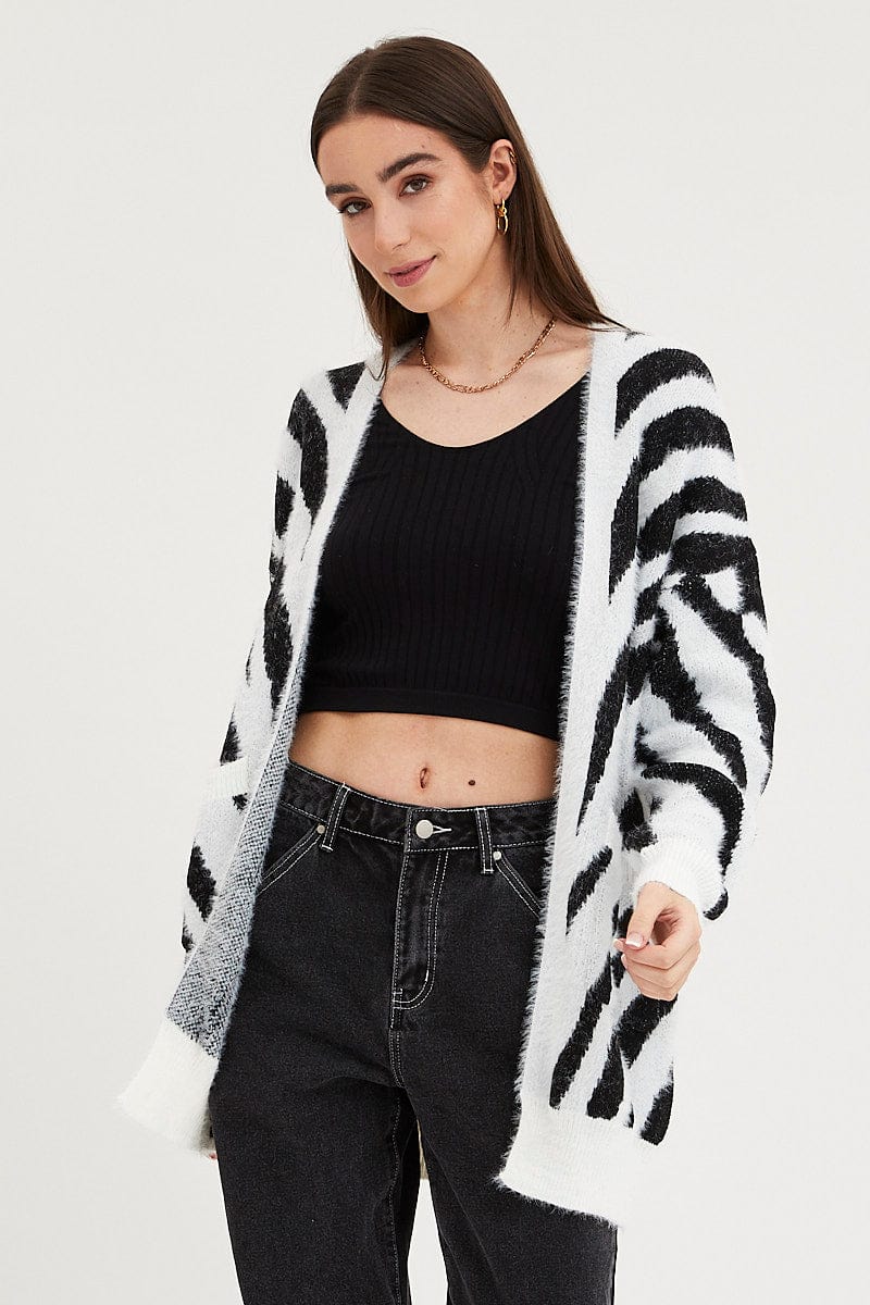 OVERSIZED CARDIGAN Print Knit Cardigan Long Sleeve Longline for Women by Ally
