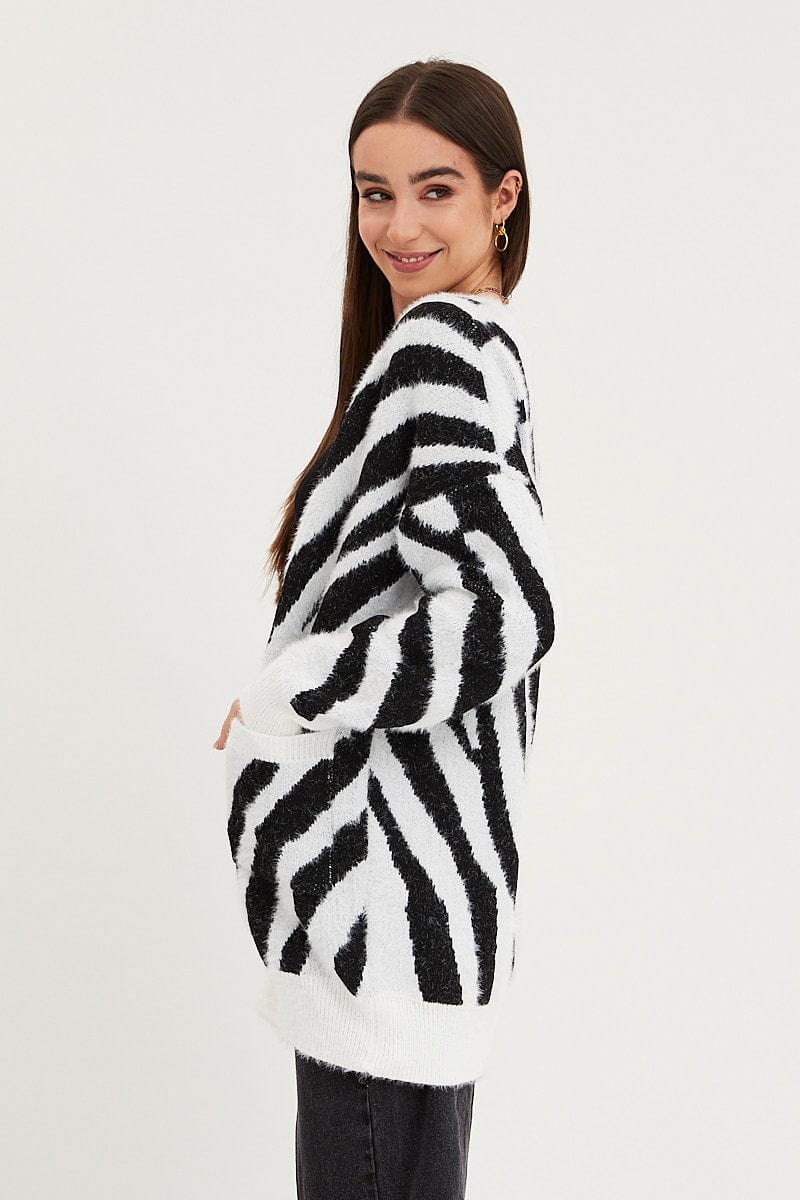 OVERSIZED CARDIGAN Print Knit Cardigan Long Sleeve Longline for Women by Ally