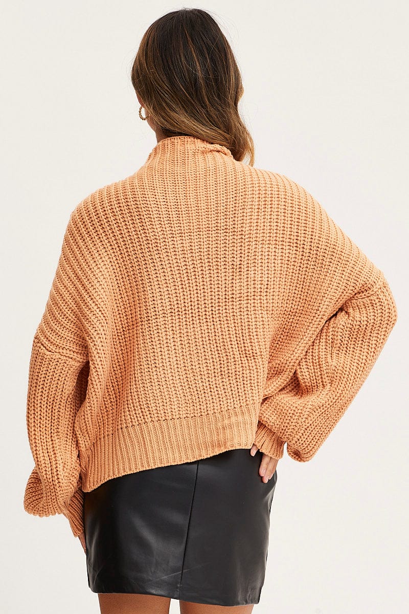 OVERSIZED KNITTED Camel Knit Top Long Sleeve Oversized Turtleneck Cable for Women by Ally
