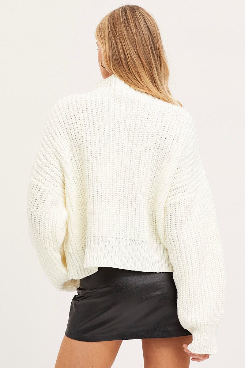 OVERSIZED KNITTED White Knit Top Long Sleeve Oversized Turtleneck Cable for Women by Ally