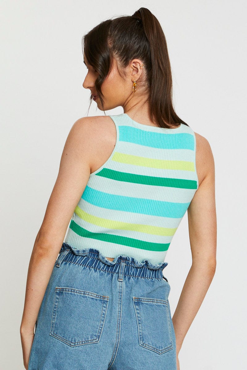 PANNEL DETAILED Stripe Knit Top Sleeveless Crop for Women by Ally