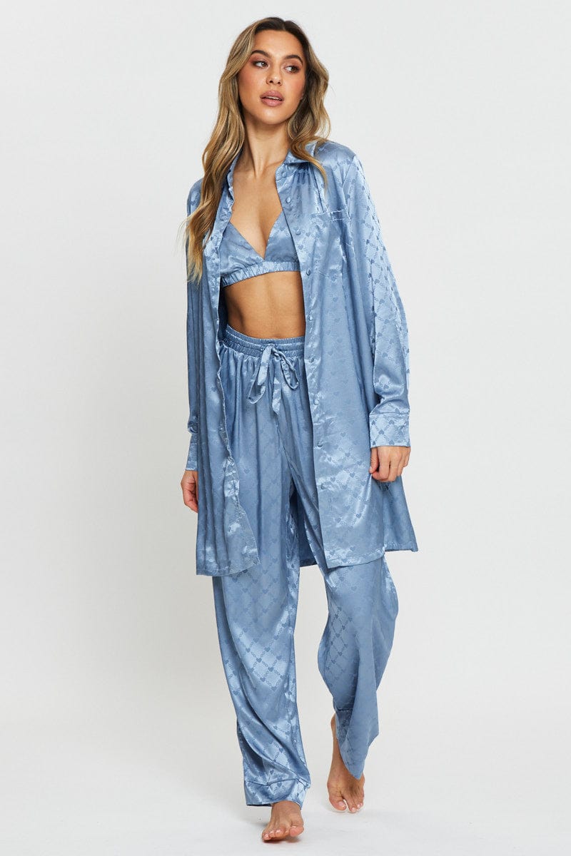 PANTS Blue Mix And Match Pyjama Pants Satin for Women by Ally