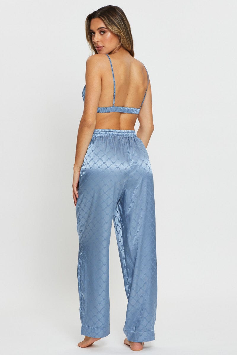 PANTS Blue Mix And Match Pyjama Pants Satin for Women by Ally