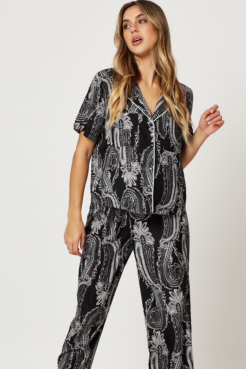 PANTS Print Bandana Button Through Pyjama Set for Women by Ally
