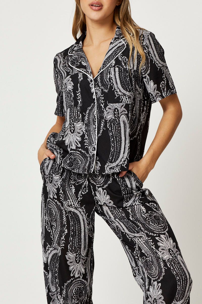 PANTS Print Bandana Button Through Pyjama Set for Women by Ally
