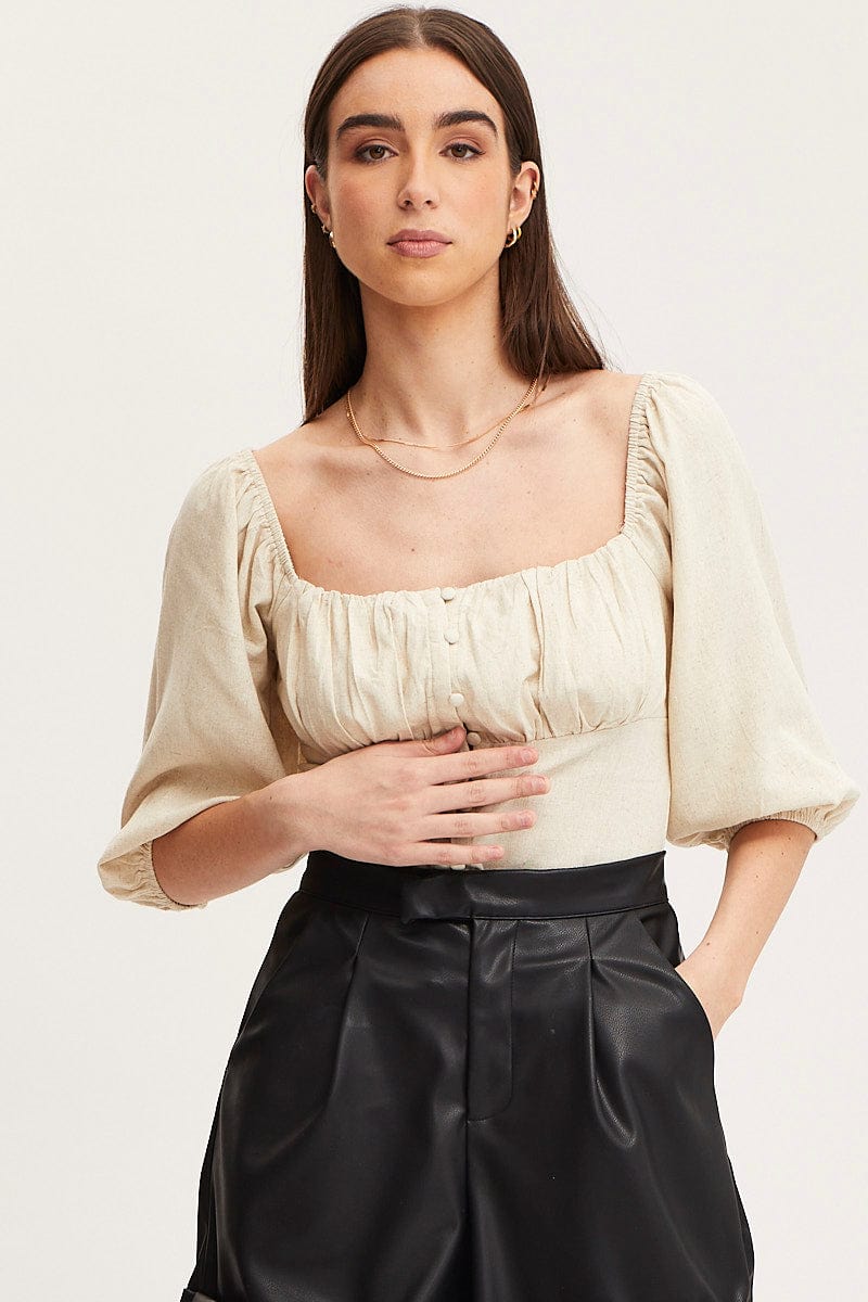 PEASANT TOP White Bell Top Short Sleeve for Women by Ally