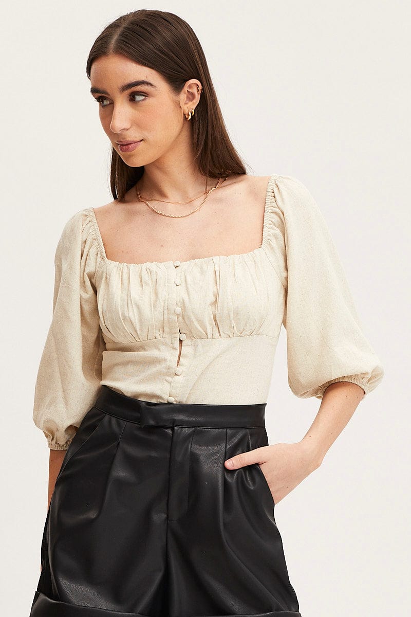PEASANT TOP White Bell Top Short Sleeve for Women by Ally