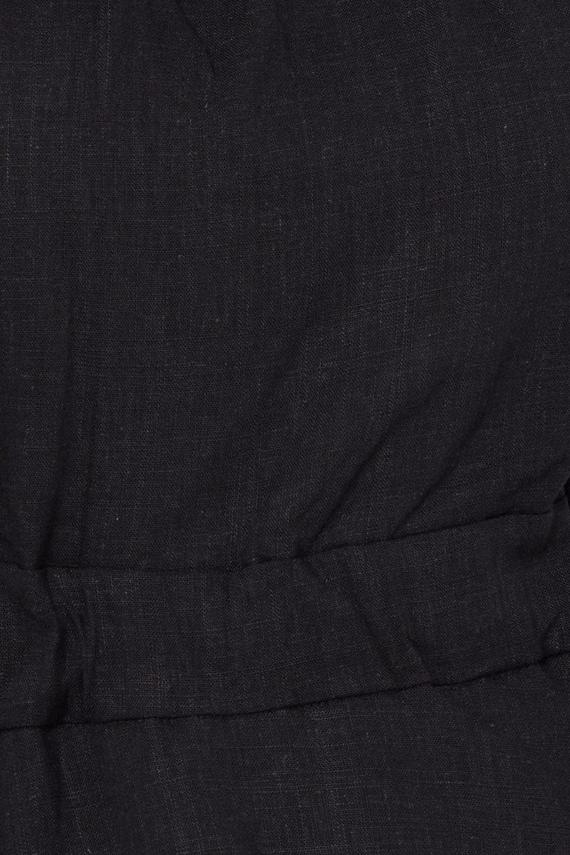 PEPLUM Black Peplum Blouse Short Sleeve Linen for Women by Ally