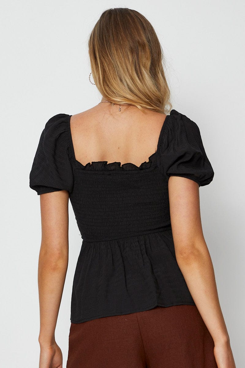 PEPLUM Black Peplum Top Short Sleeve for Women by Ally