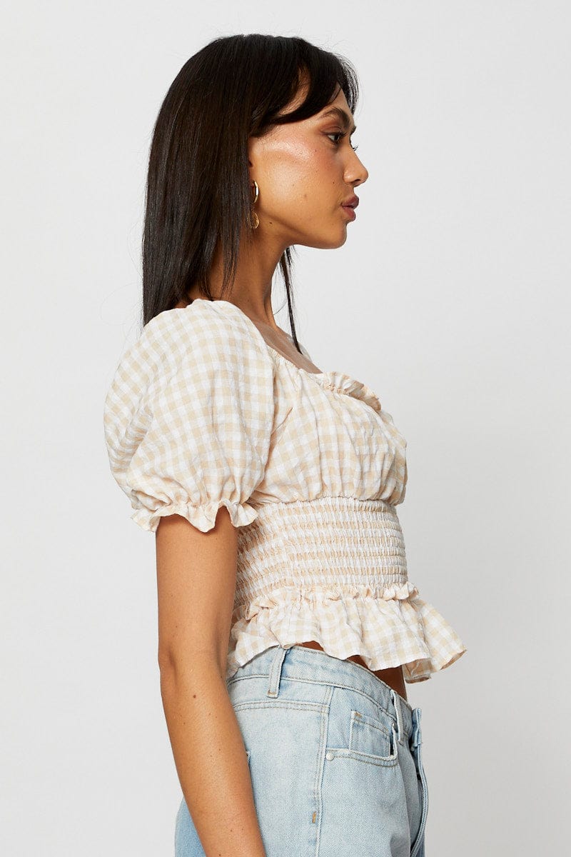 PEPLUM Check Crop Shirts Short Sleeve for Women by Ally
