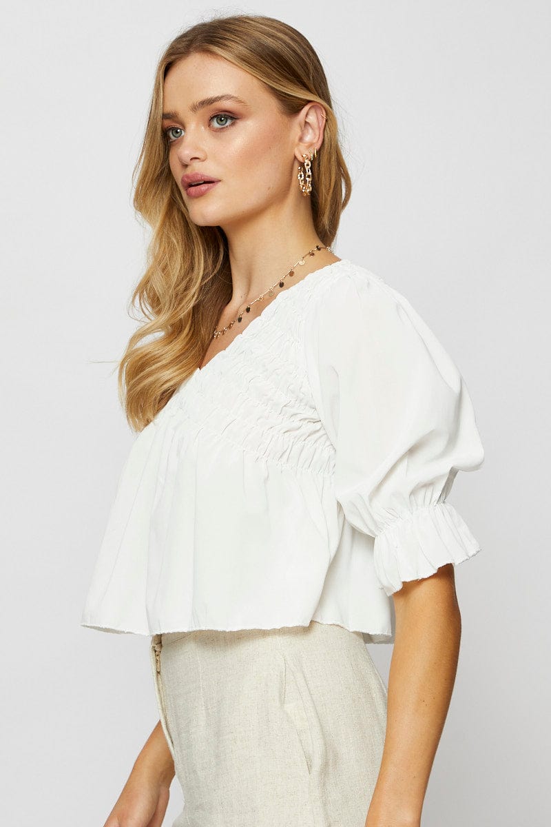 PEPLUM White Crop Blouse Short Sleeve Round Neck for Women by Ally