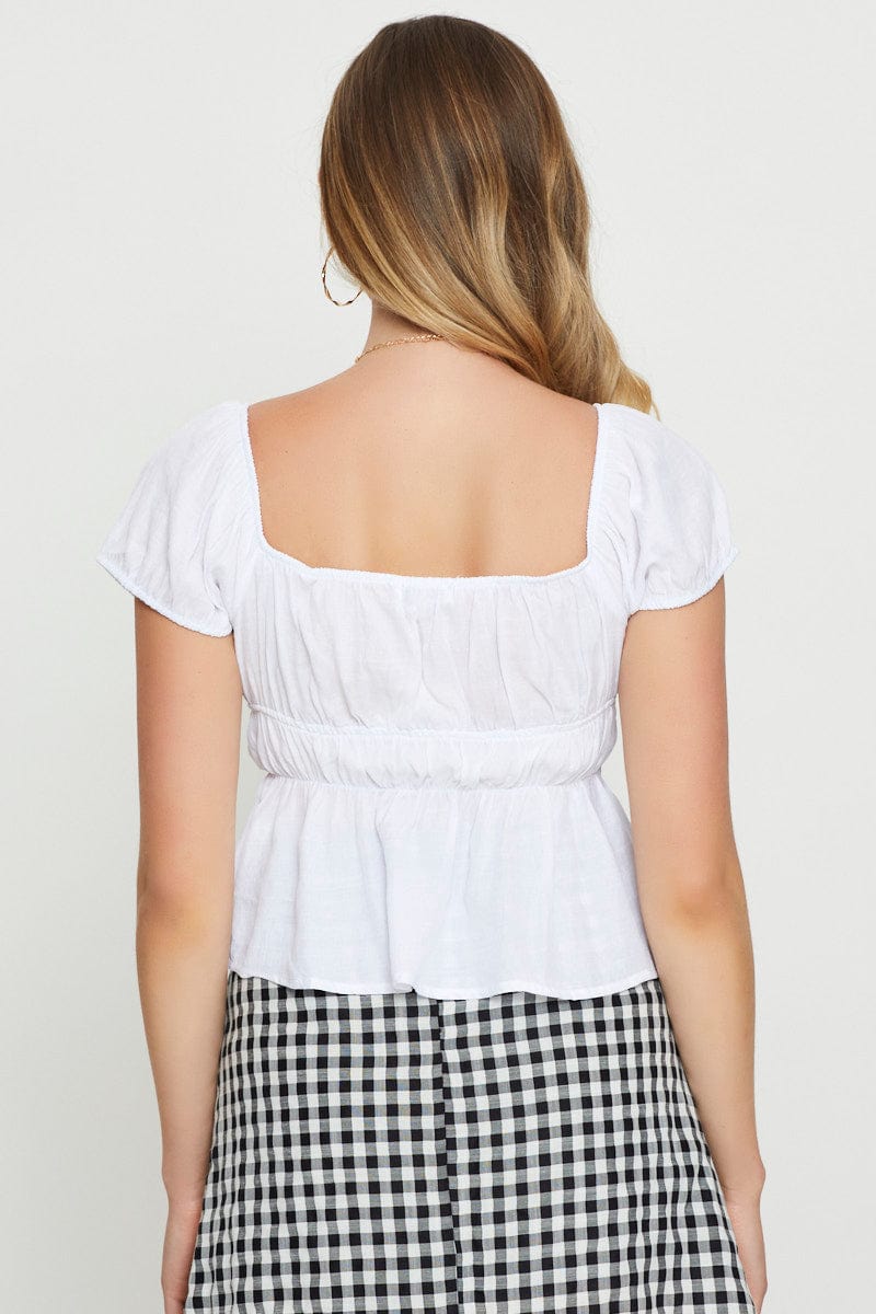 PEPLUM White Peplum Blouse Short Sleeve for Women by Ally