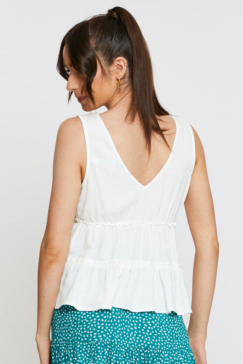 PEPLUM White Peplum Blouse Sleeveless V-Neck for Women by Ally