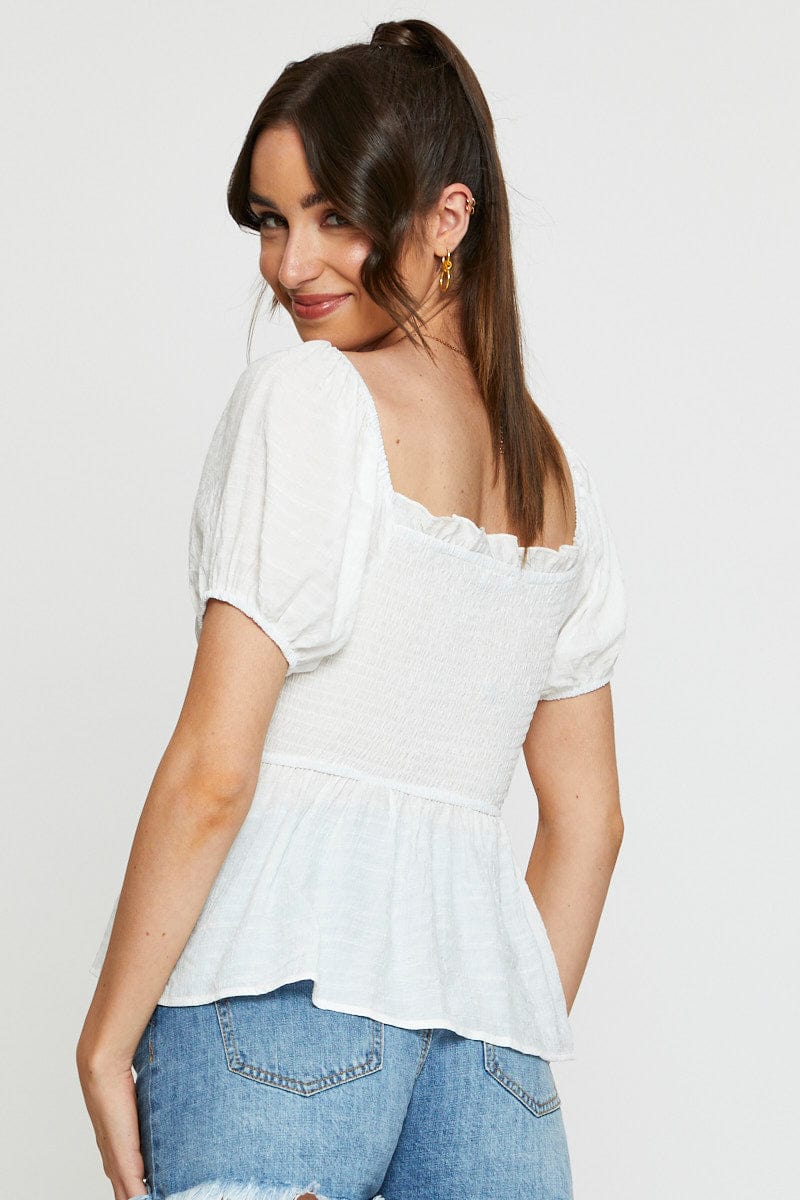 PEPLUM White Peplum Top Short Sleeve for Women by Ally