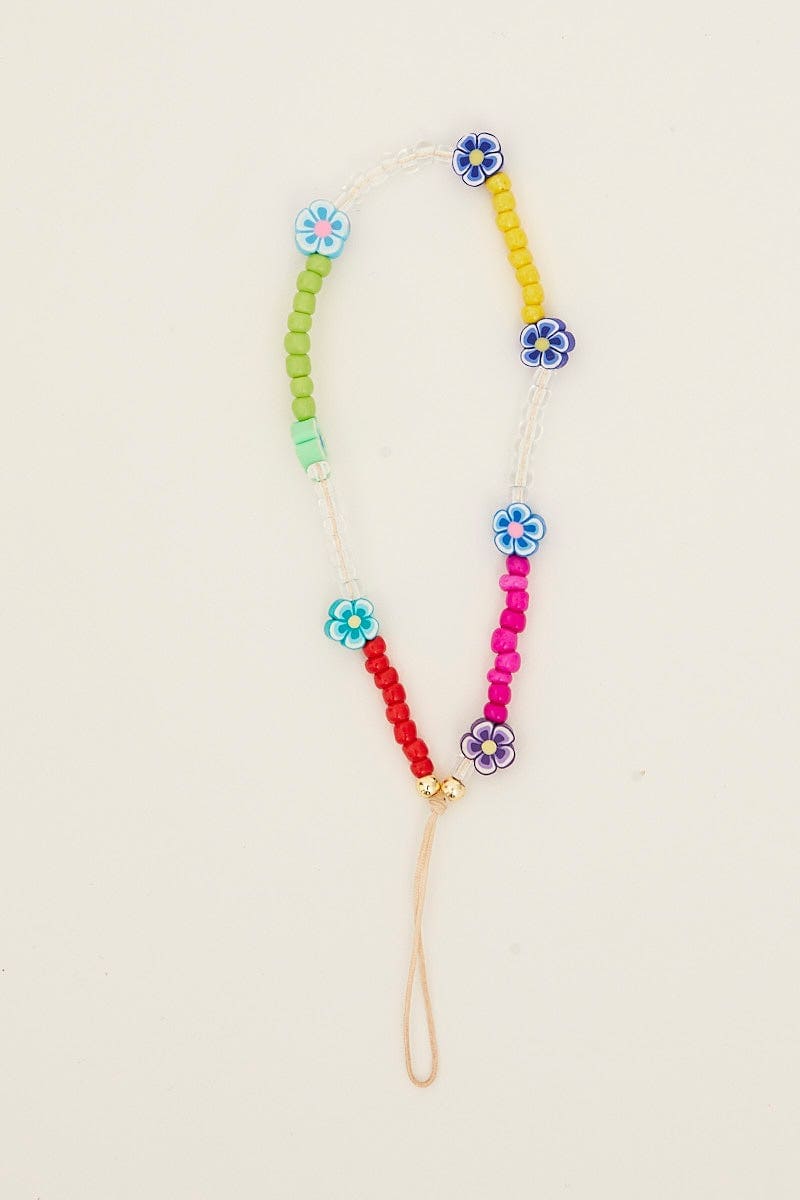 PHONE ACCESSORIES Multi Flower And Beads Phone Chain for Women by Ally