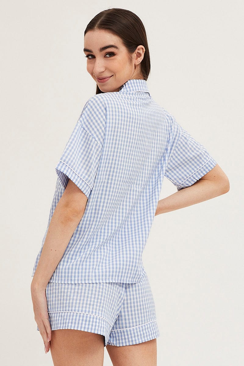 PJ SET Check Contrast Piping Pajamas Set Short Sleeve for Women by Ally
