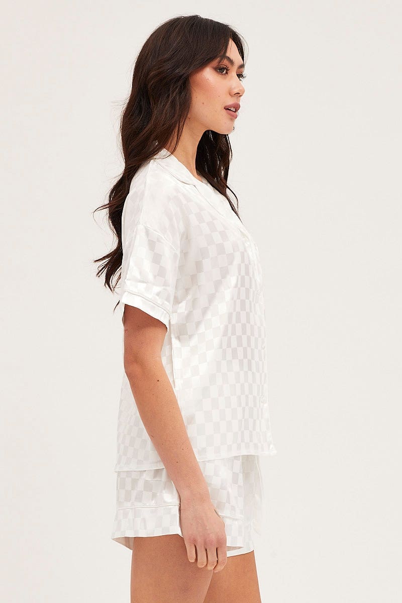 Women’s Check Satin Pajamas Set Short Sleeve | Ally Fashion