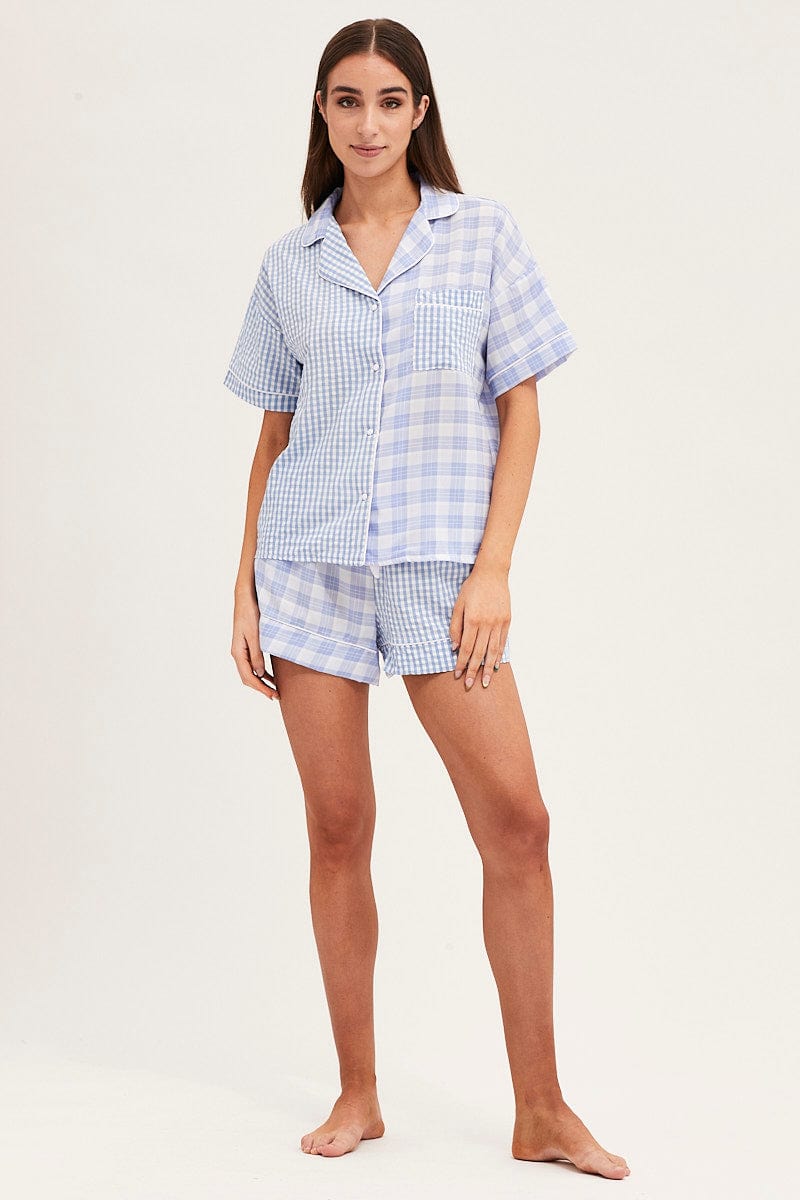 PJ SET Check Short Sleeve Top And Pant Pj Set for Women by Ally
