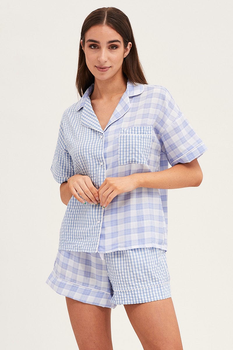 PJ SET Check Short Sleeve Top And Pant Pj Set for Women by Ally