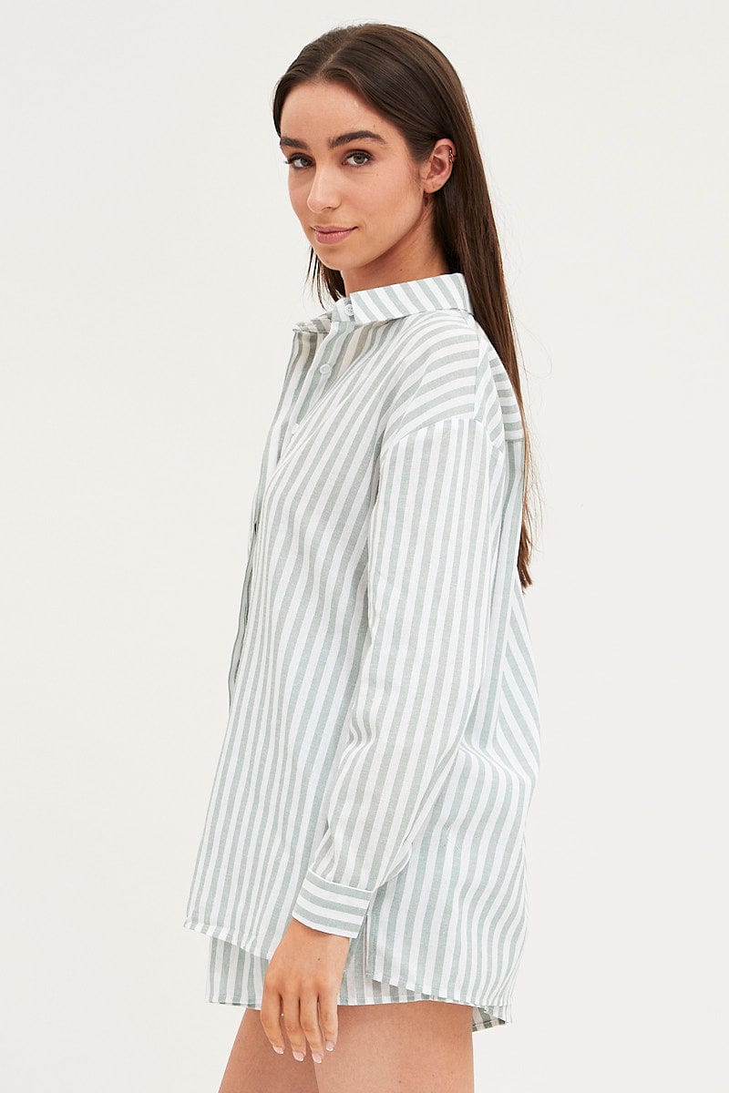 PJ SET Stripe Â Linen Pajamas Set Long Sleeve for Women by Ally