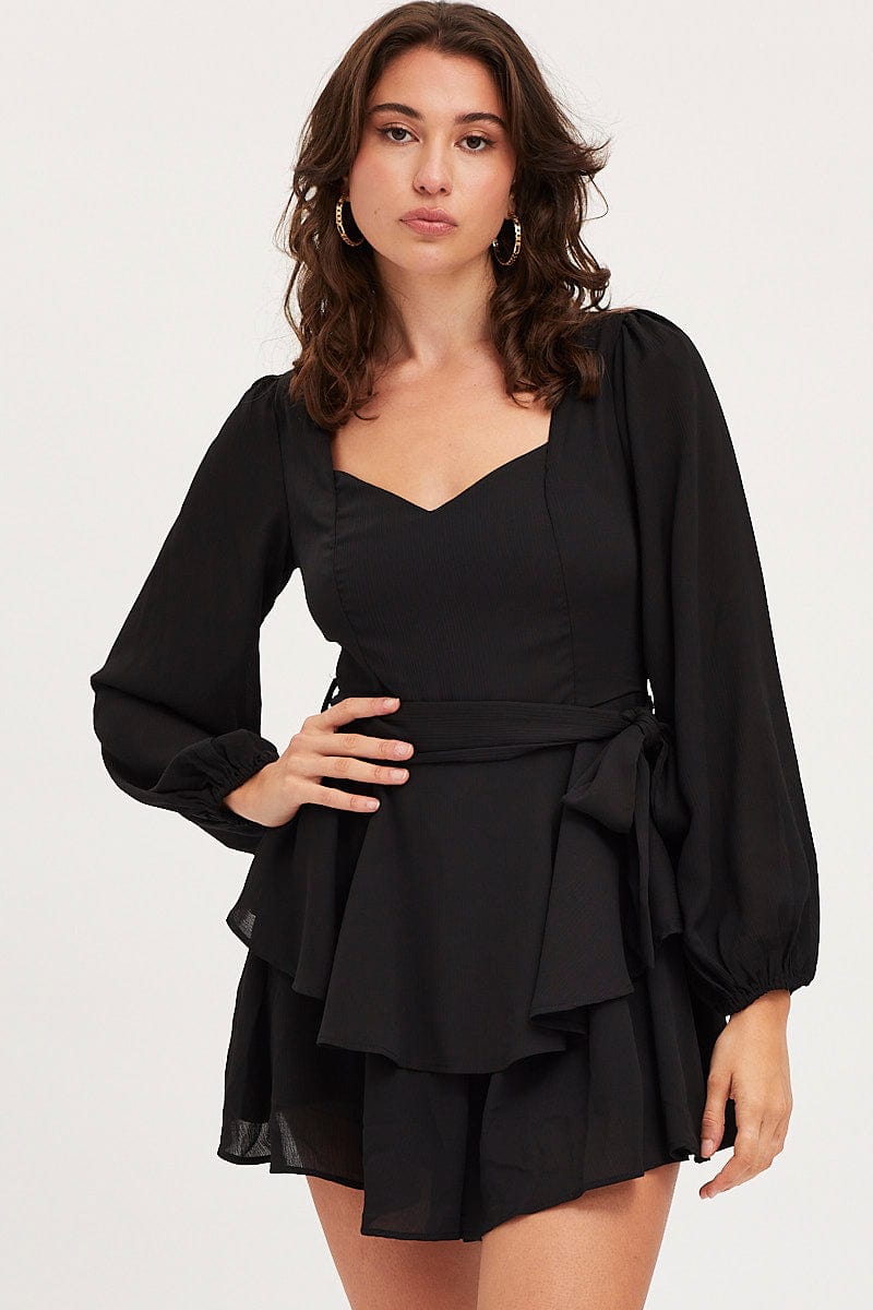 PLAYSUIT Black Playsuit Long Sleeve for Women by Ally