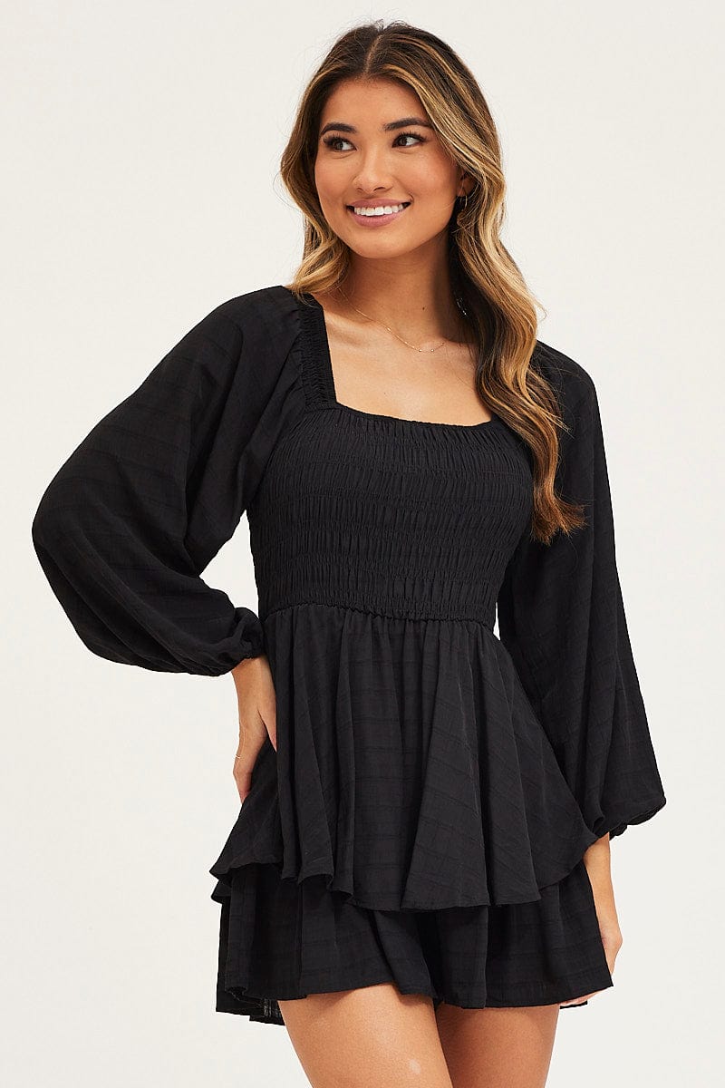 PLAYSUIT Black Playsuit Short Sleeve for Women by Ally