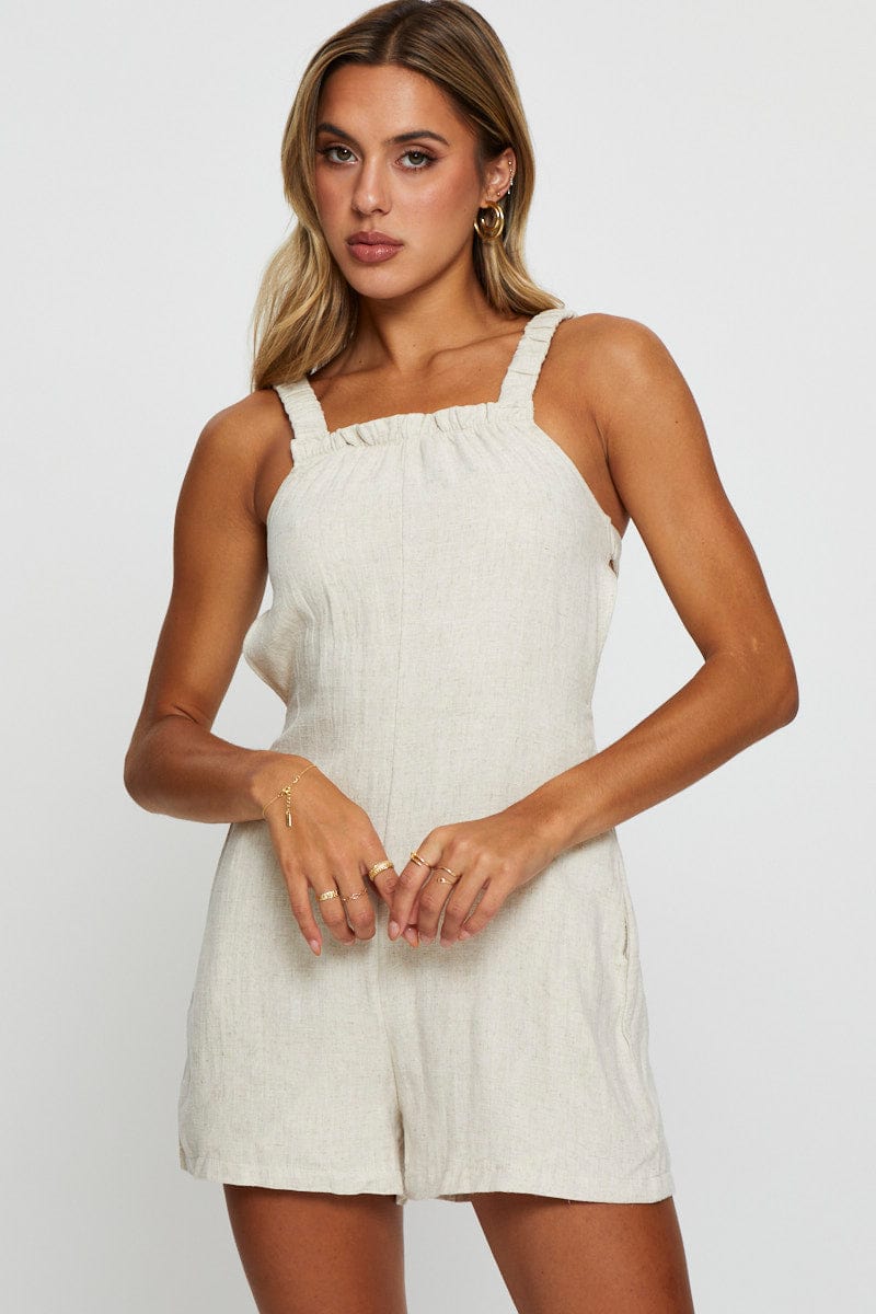 PLAYSUIT Camel Playsuit Linen Short for Women by Ally