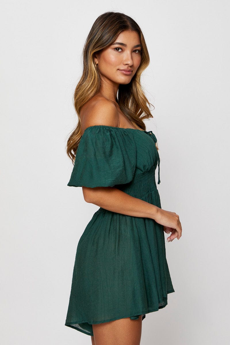PLAYSUIT Green Playsuit Off Shoulder Mini for Women by Ally