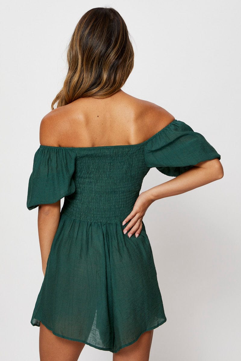 PLAYSUIT Green Playsuit Off Shoulder Mini for Women by Ally