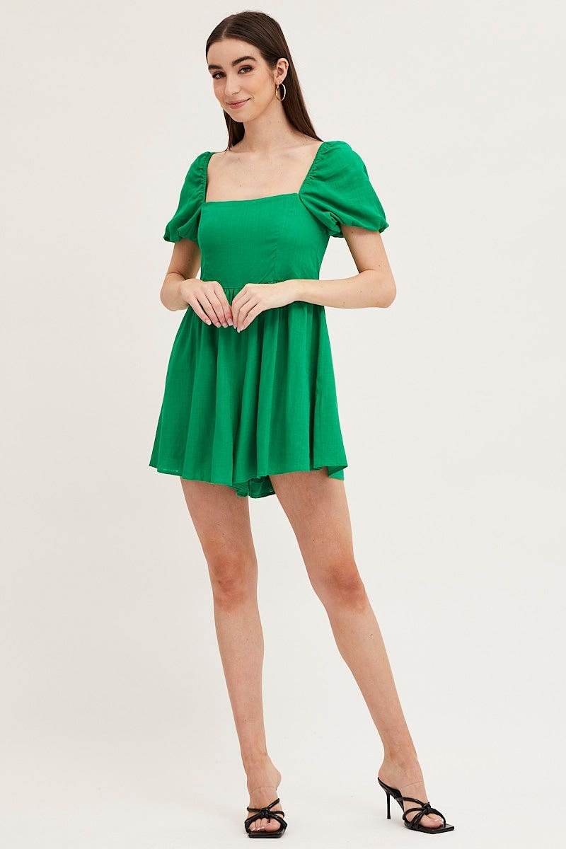 PLAYSUIT Green Playsuit Short Sleeve for Women by Ally