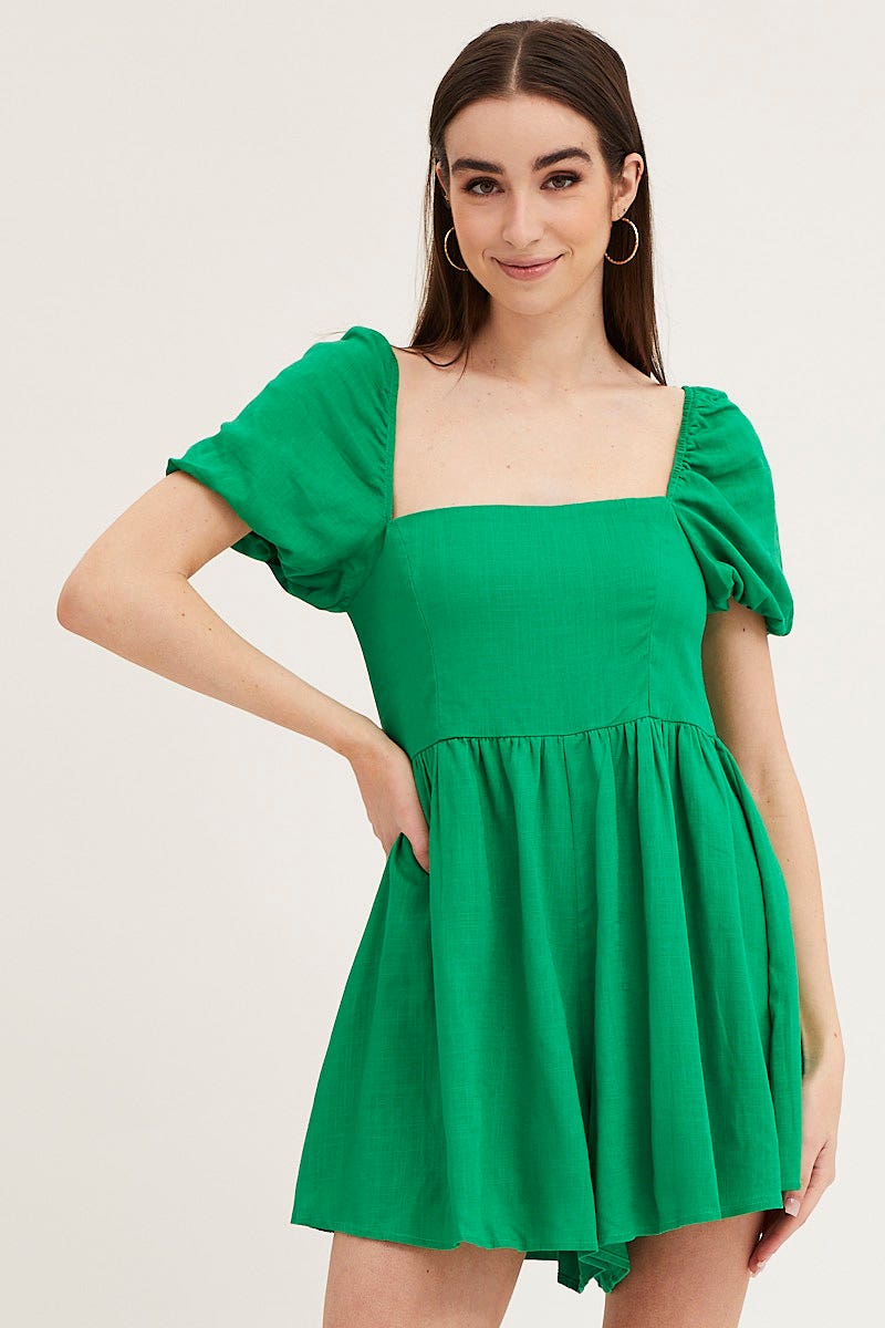 PLAYSUIT Green Playsuit Short Sleeve for Women by Ally