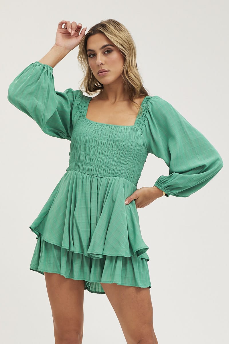 PLAYSUIT GREEN Shirred Detail Playsuit for Women by Ally