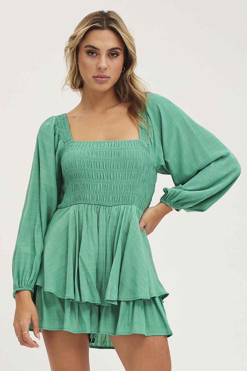 PLAYSUIT GREEN Shirred Detail Playsuit for Women by Ally