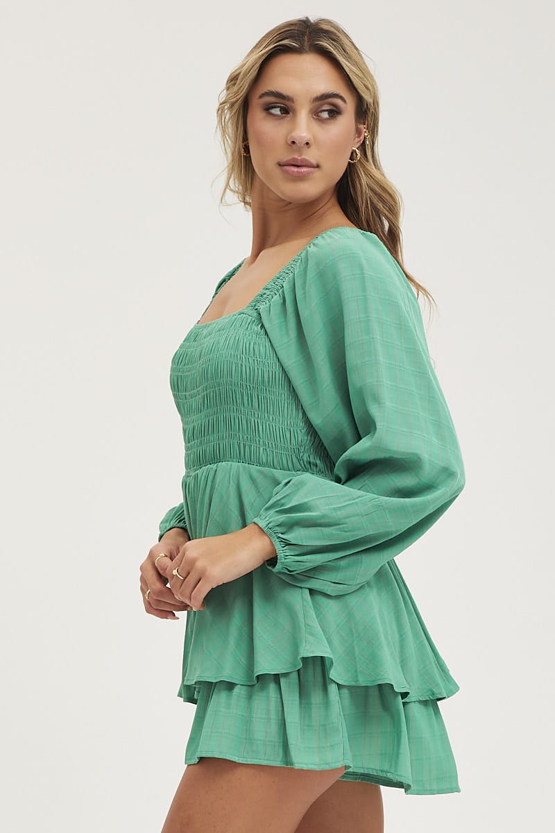 PLAYSUIT GREEN Shirred Detail Playsuit for Women by Ally