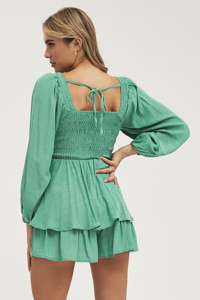 PLAYSUIT GREEN Shirred Detail Playsuit for Women by Ally