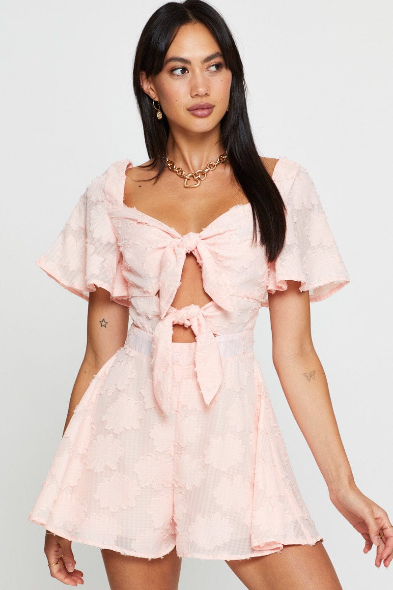 PLAYSUIT Pink Playsuit Short Sleeve for Women by Ally