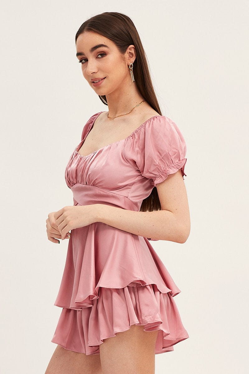 PLAYSUIT Pink Playsuit V Neck Satin for Women by Ally