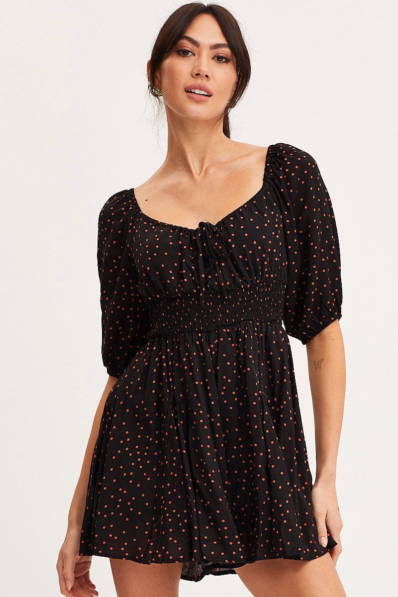 PLAYSUIT Polka Dot Playsuit Short Sleeve for Women by Ally