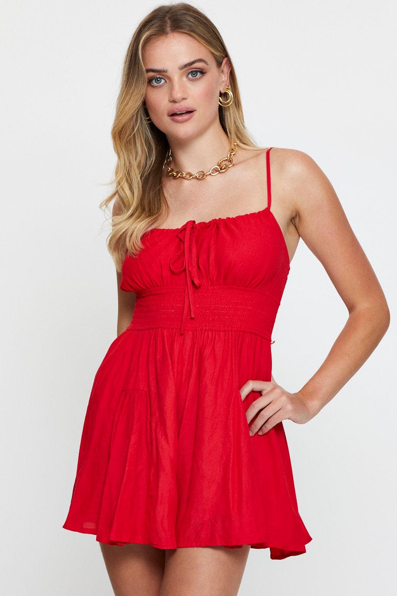 PLAYSUIT Red Playsuit Sleeveless for Women by Ally