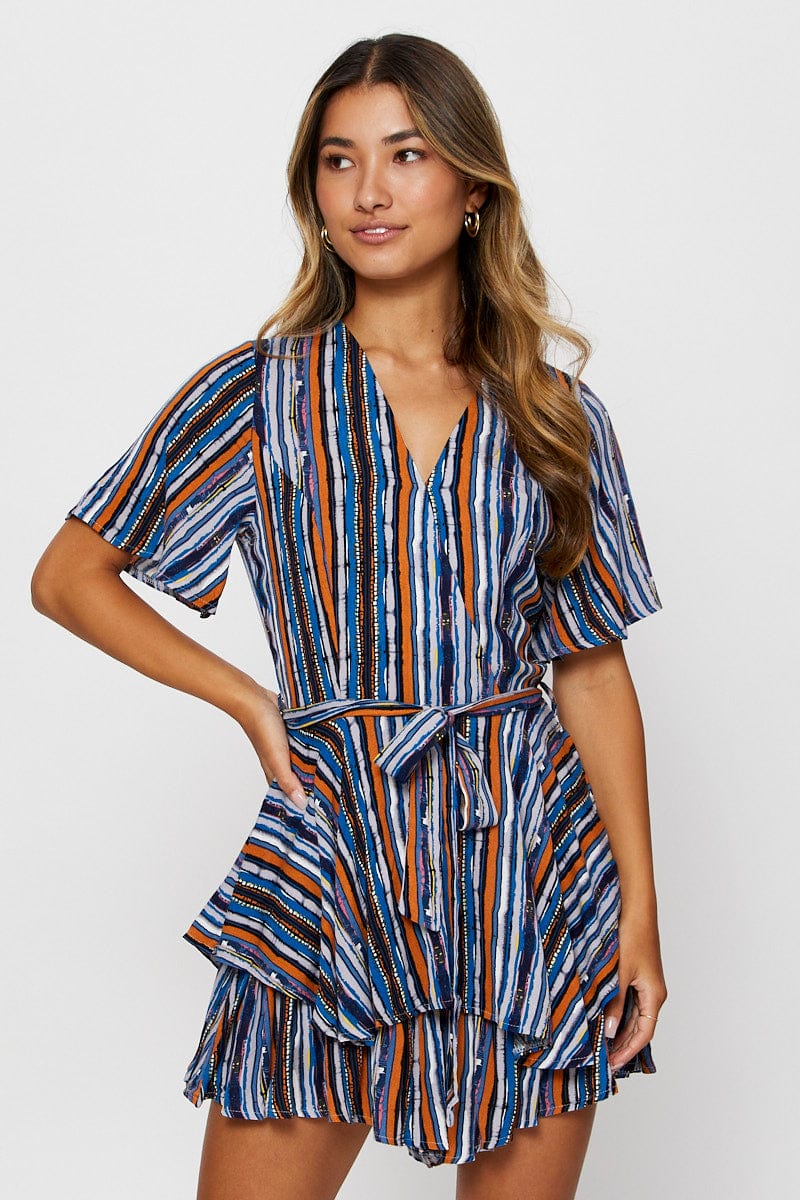 PLAYSUIT Stripe Playsuit Short Sleeve for Women by Ally