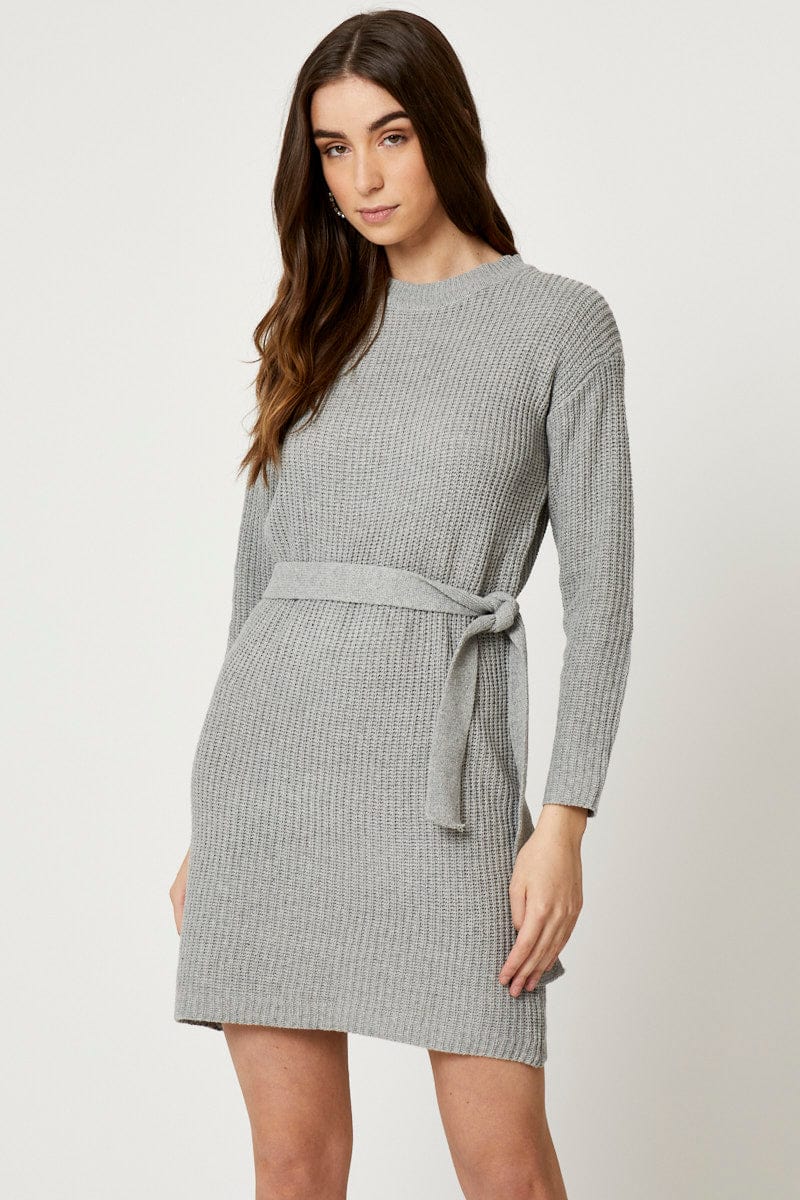 PMO FB BODYCON DRESS Grey Knit Dress Mini for Women by Ally