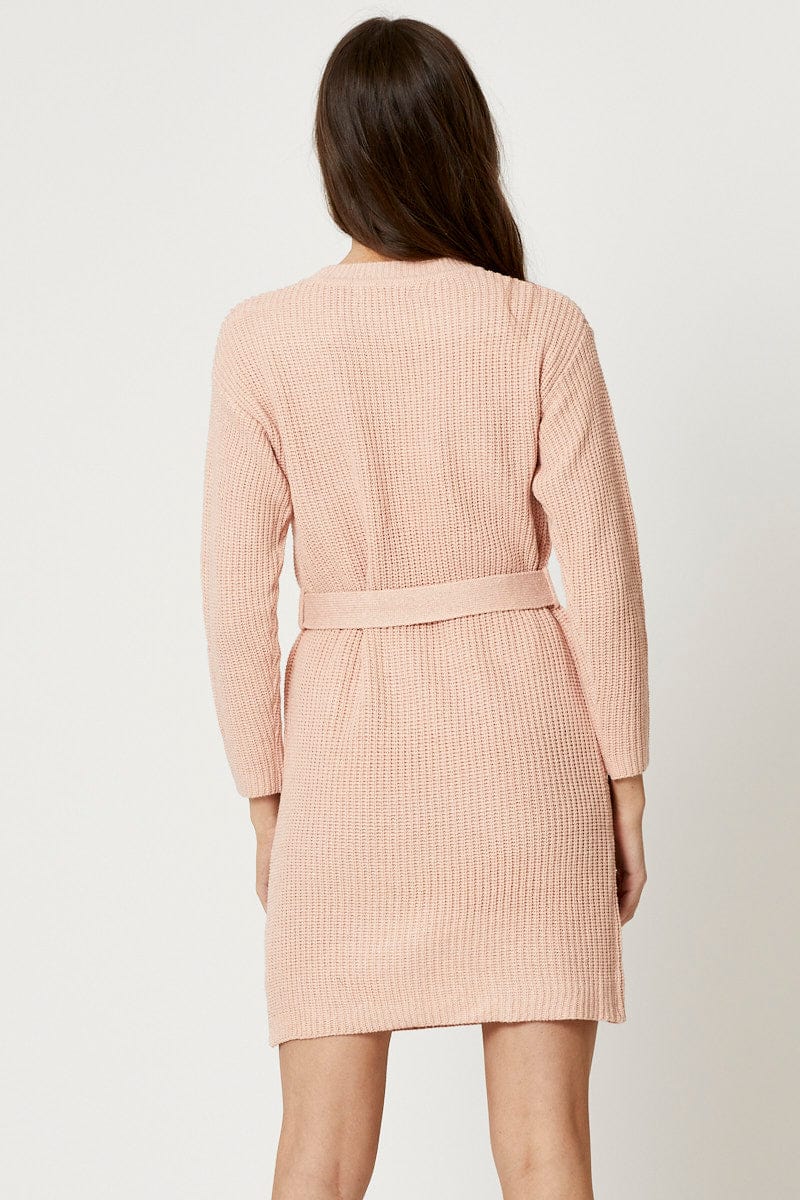 PMO FB BODYCON DRESS Pink Knit Dress Mini for Women by Ally