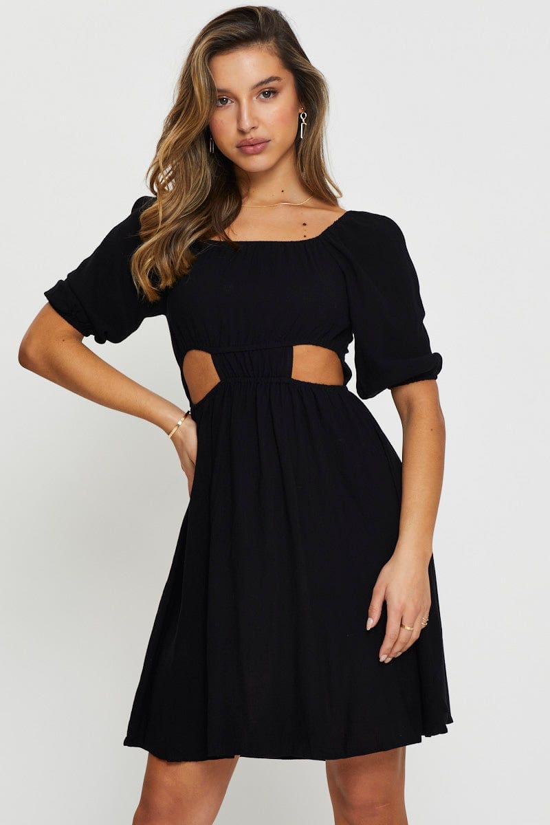 PMO FB SKTER DRESS Black Mini Dress Short Sleeve for Women by Ally